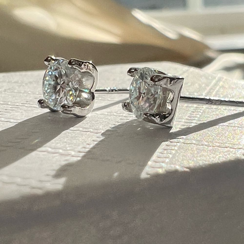 1 Carat Sterling Silver Moissanite Stud Earrings - Picture 8 of 9